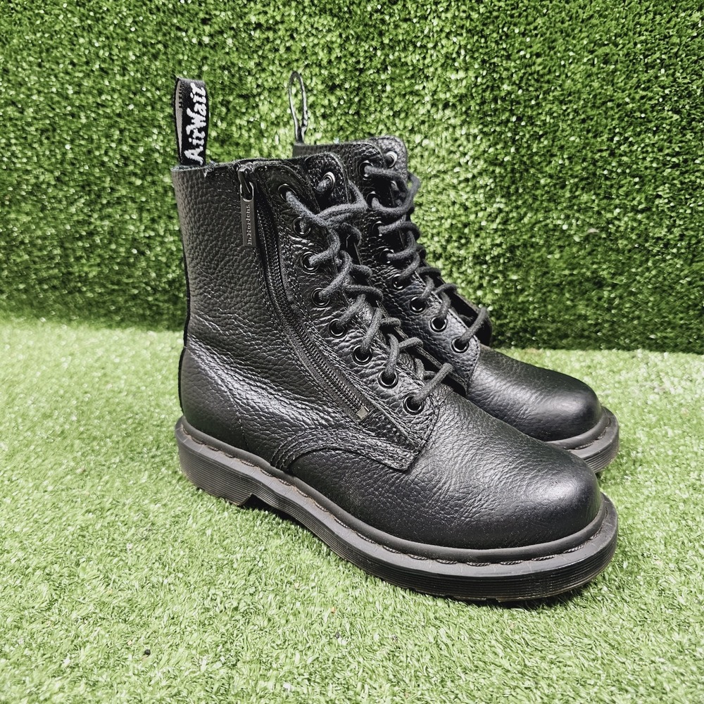 Dr‎ Martens 1460 Pascal Boots Zipper Pebbled Black Leather Ankle Boots Womens 5